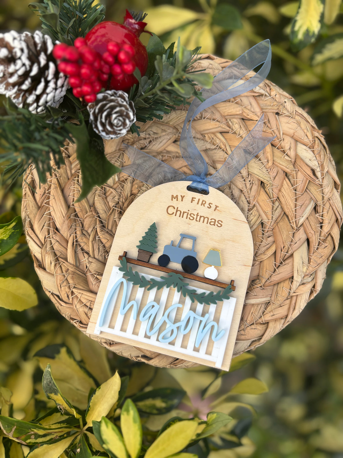 Baby's first Christmas ornament - Tractor or Bunny