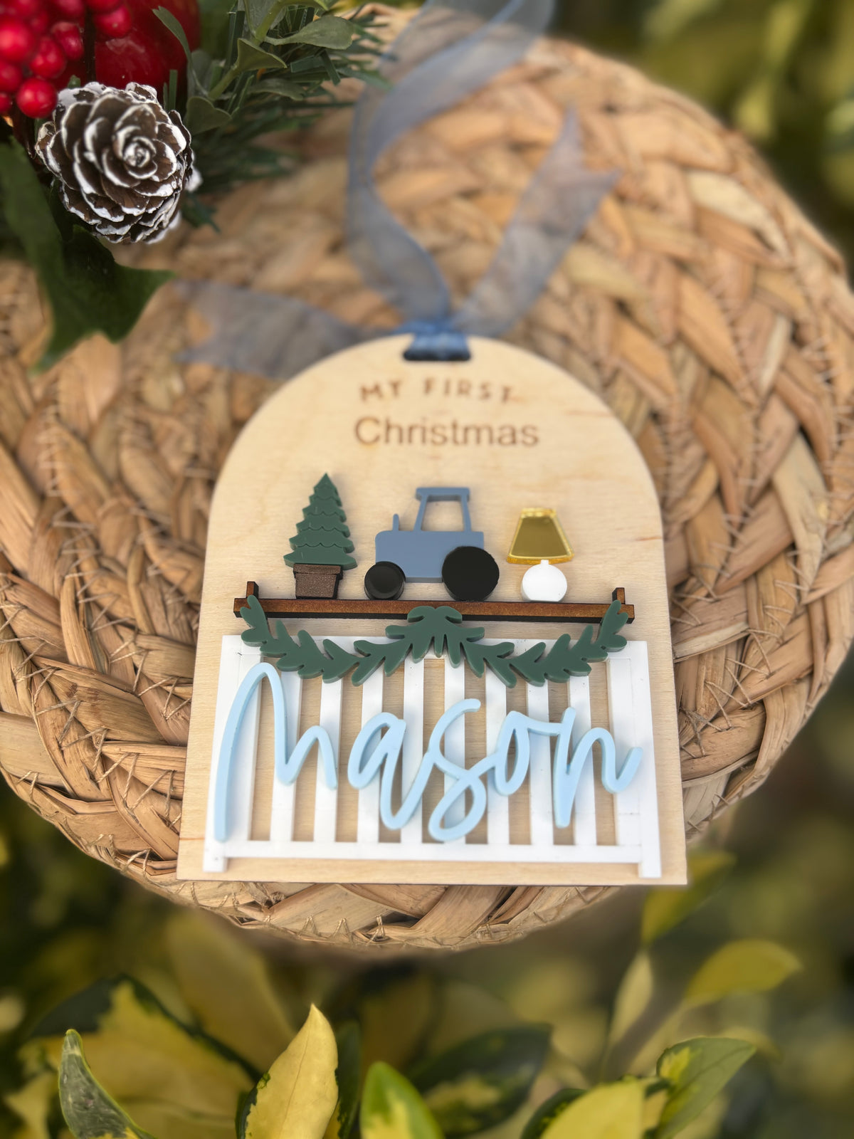 Baby's first Christmas ornament - Tractor or Bunny
