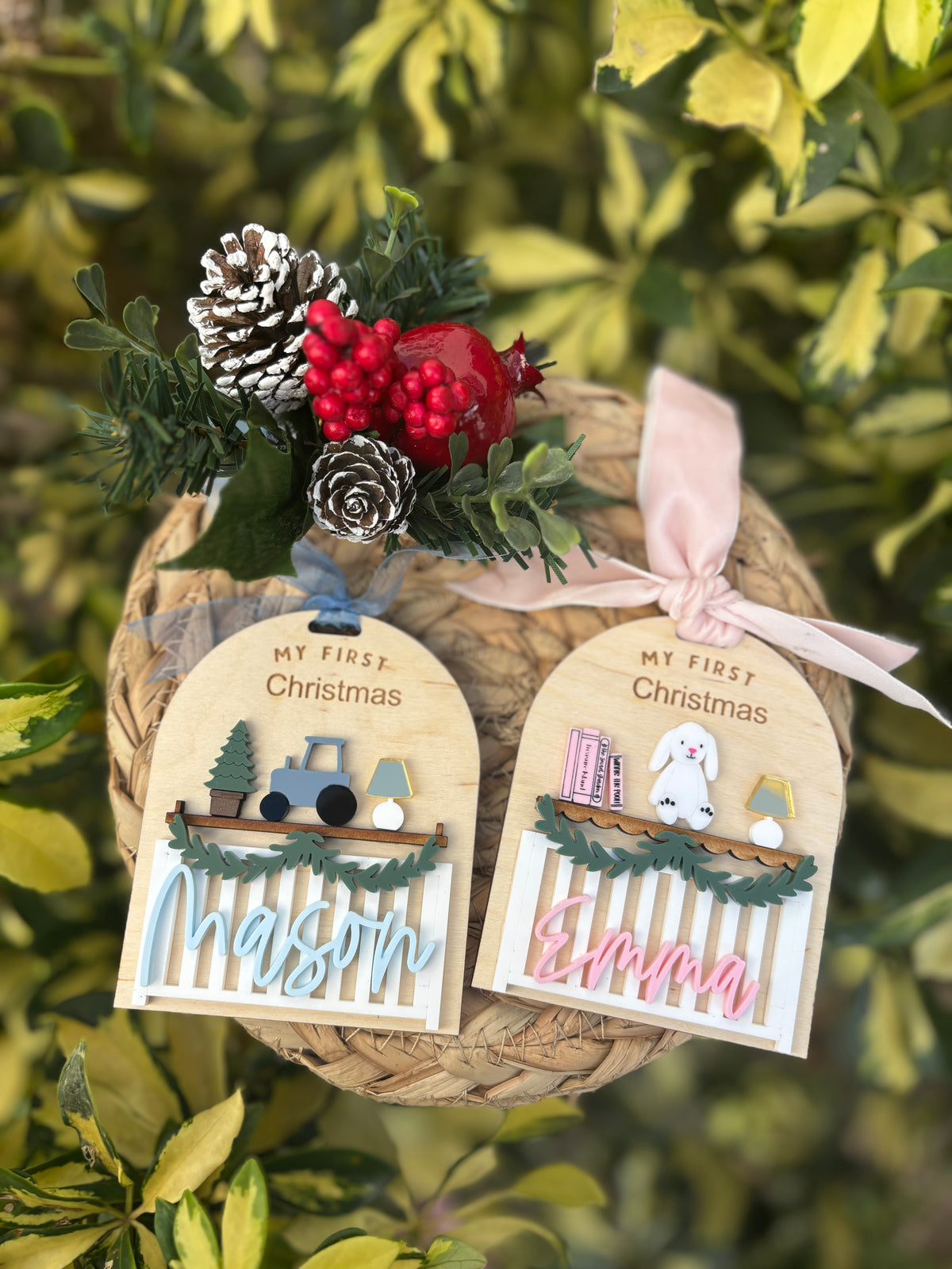 Baby's first Christmas ornament - Tractor or Bunny
