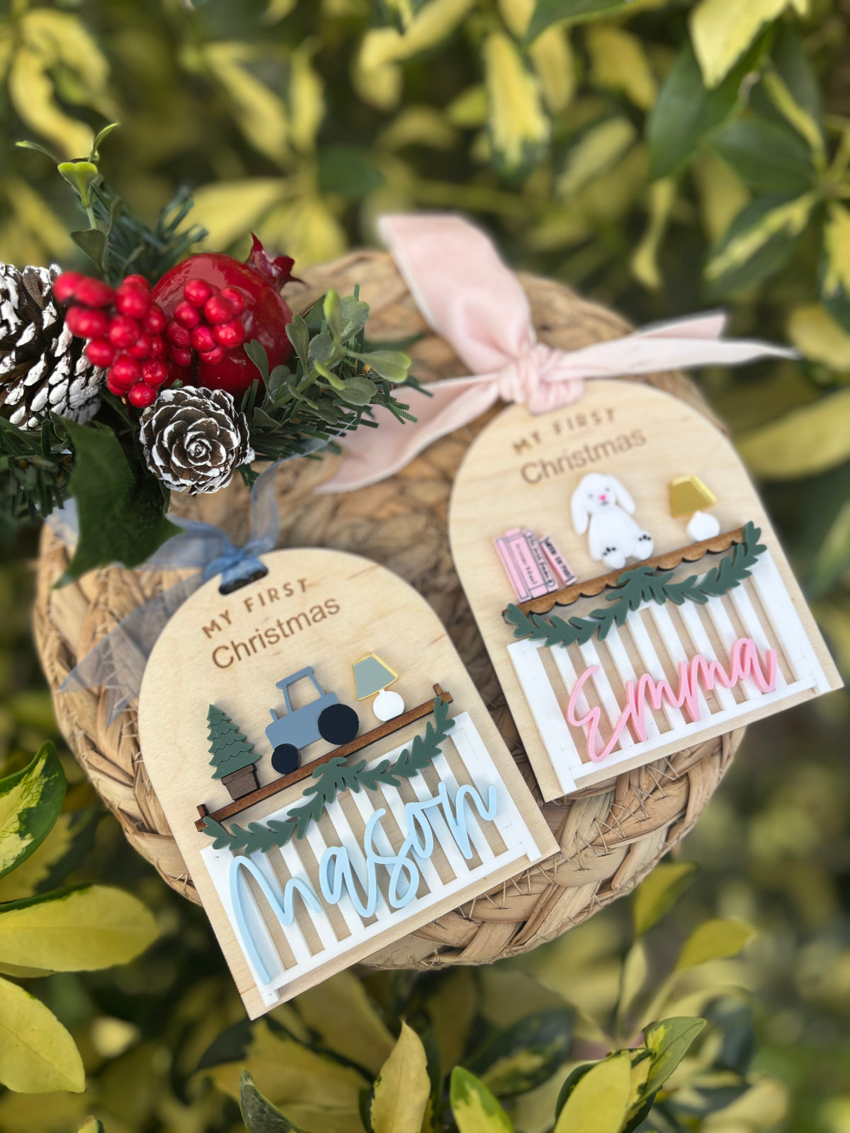 Baby's first Christmas ornament - Tractor or Bunny
