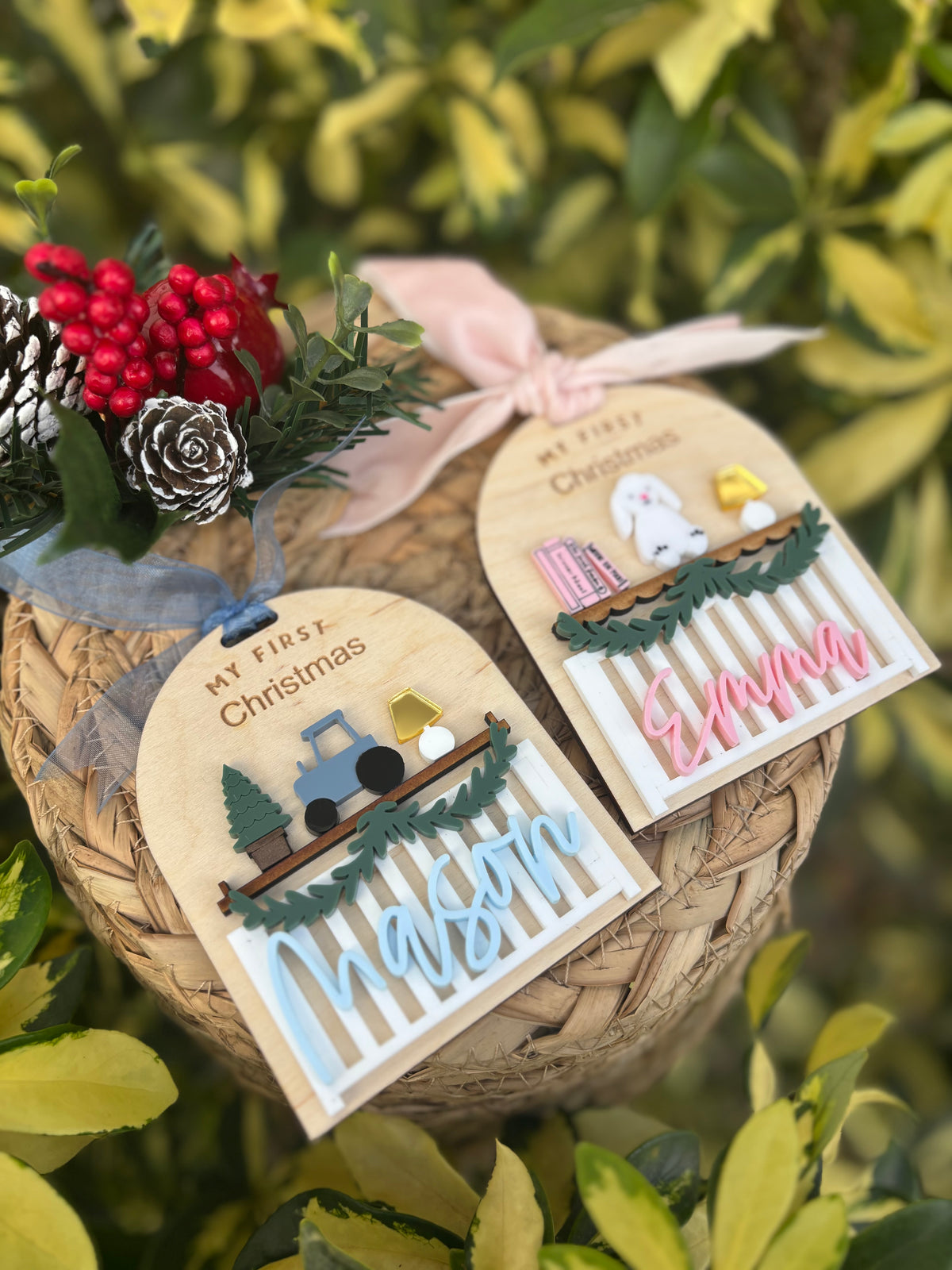 Baby's first Christmas ornament - Tractor or Bunny