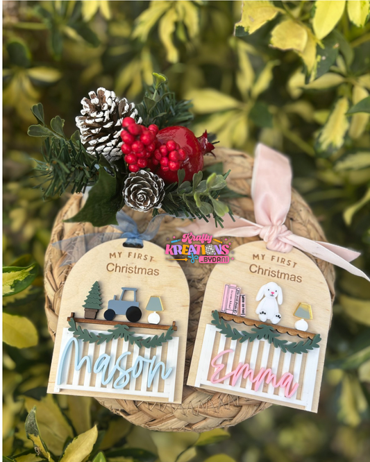 Baby's first Christmas ornament - Tractor or Bunny