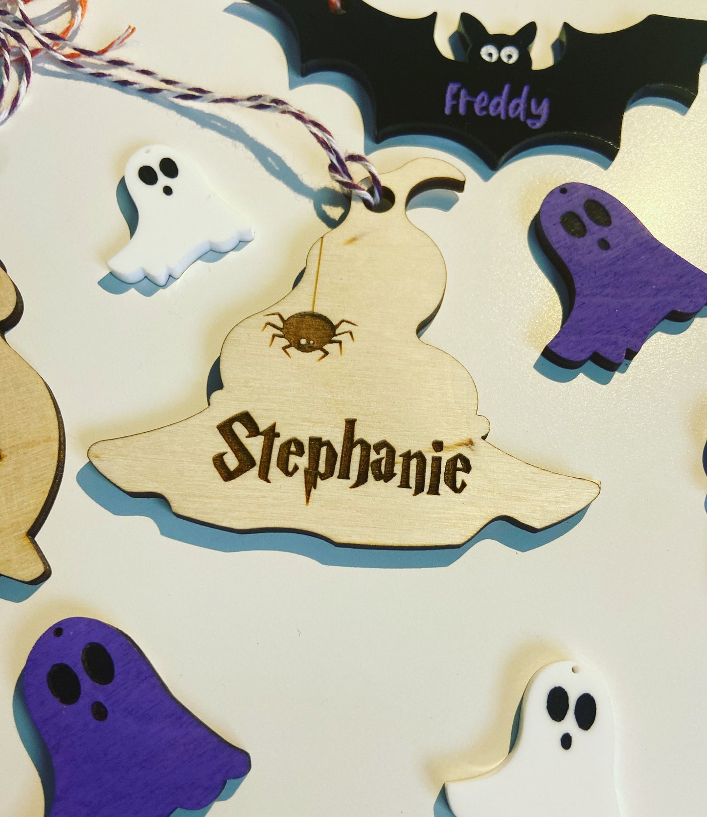 Acrylic Halloween Tag| Wood Halloween tag| Cauldron Tag| Witch hat tag| ghost tag| Bat tag