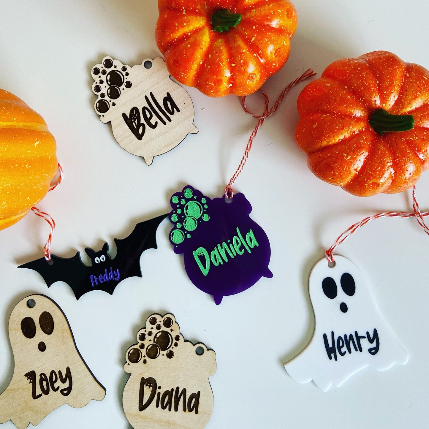 Acrylic Halloween Tag| Wood Halloween tag| Cauldron Tag| Witch hat tag| ghost tag| Bat tag