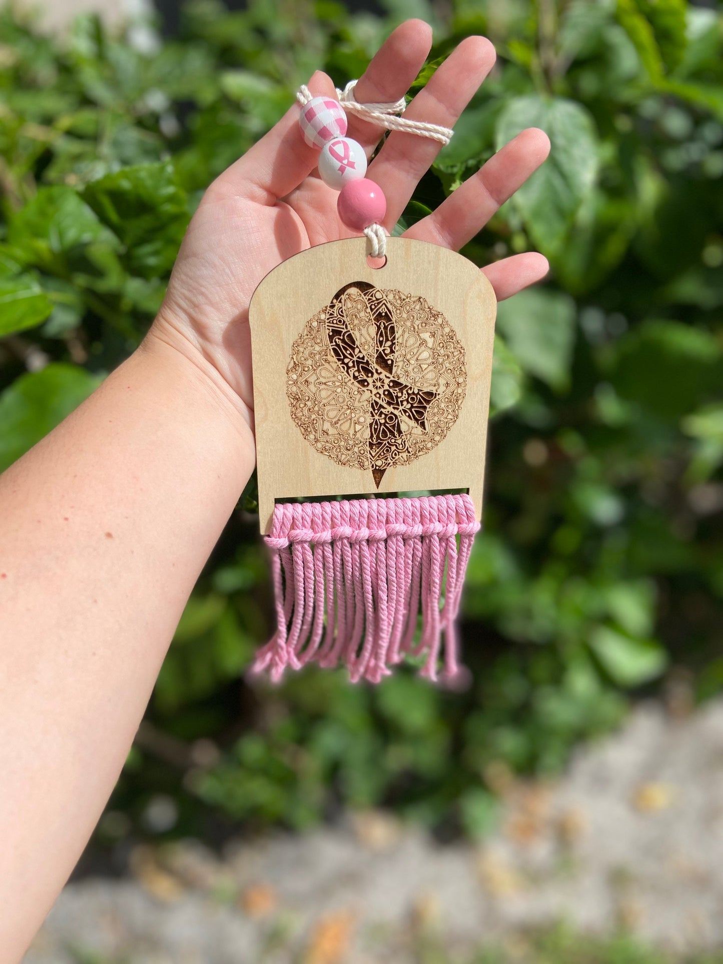 Macrame Cancer awareness car charm | Pink ribbon car charm | Car Charm | mandala Car charm | macrame car charms