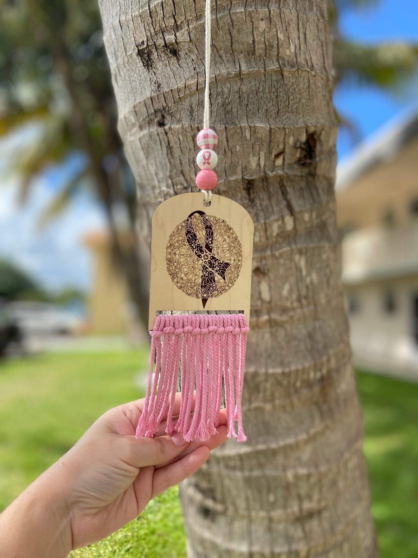 Macrame Cancer awareness car charm | Pink ribbon car charm | Car Charm | mandala Car charm | macrame car charms