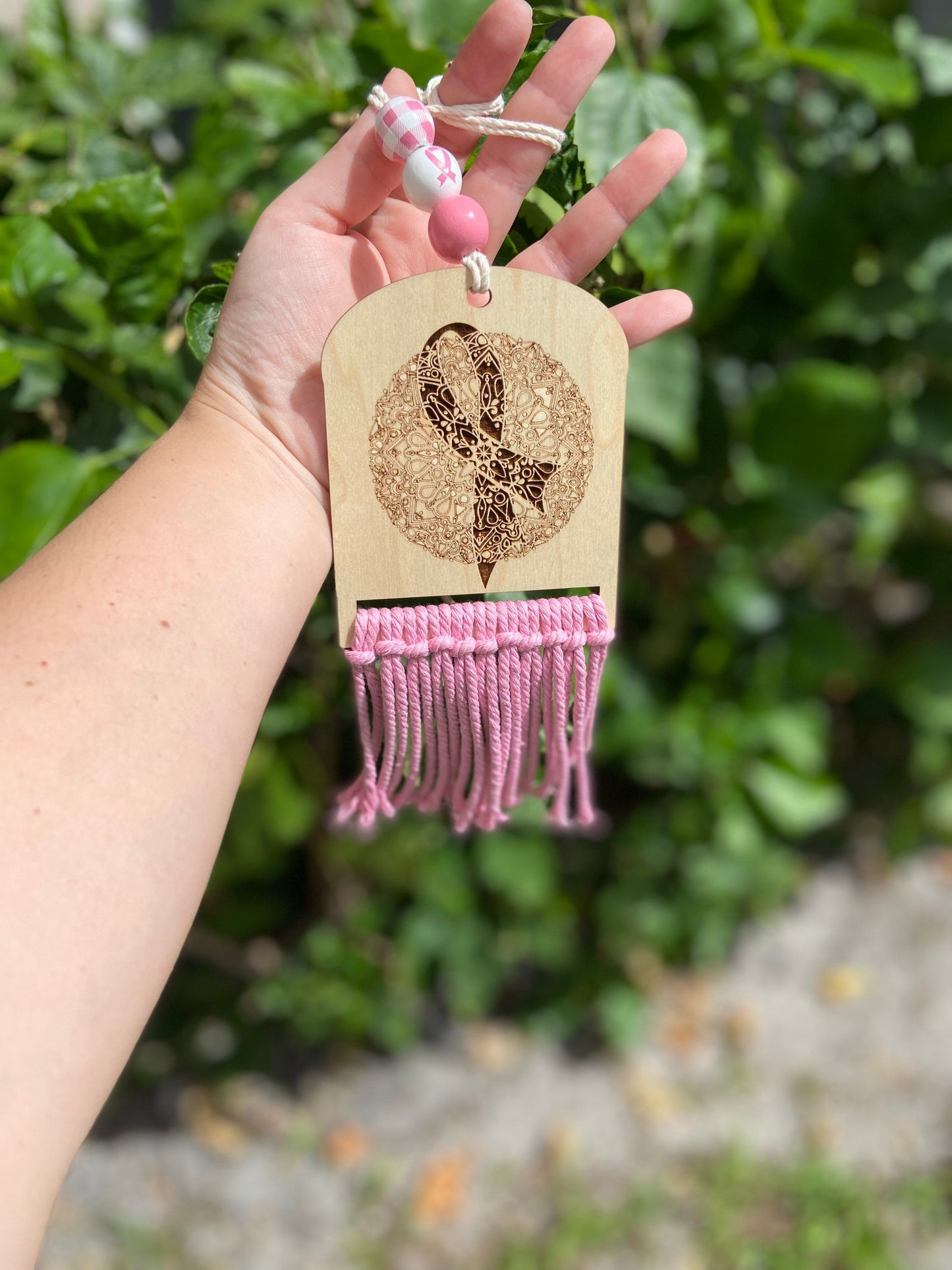 Macrame Cancer awareness car charm | Pink ribbon car charm | Car Charm | mandala Car charm | macrame car charms