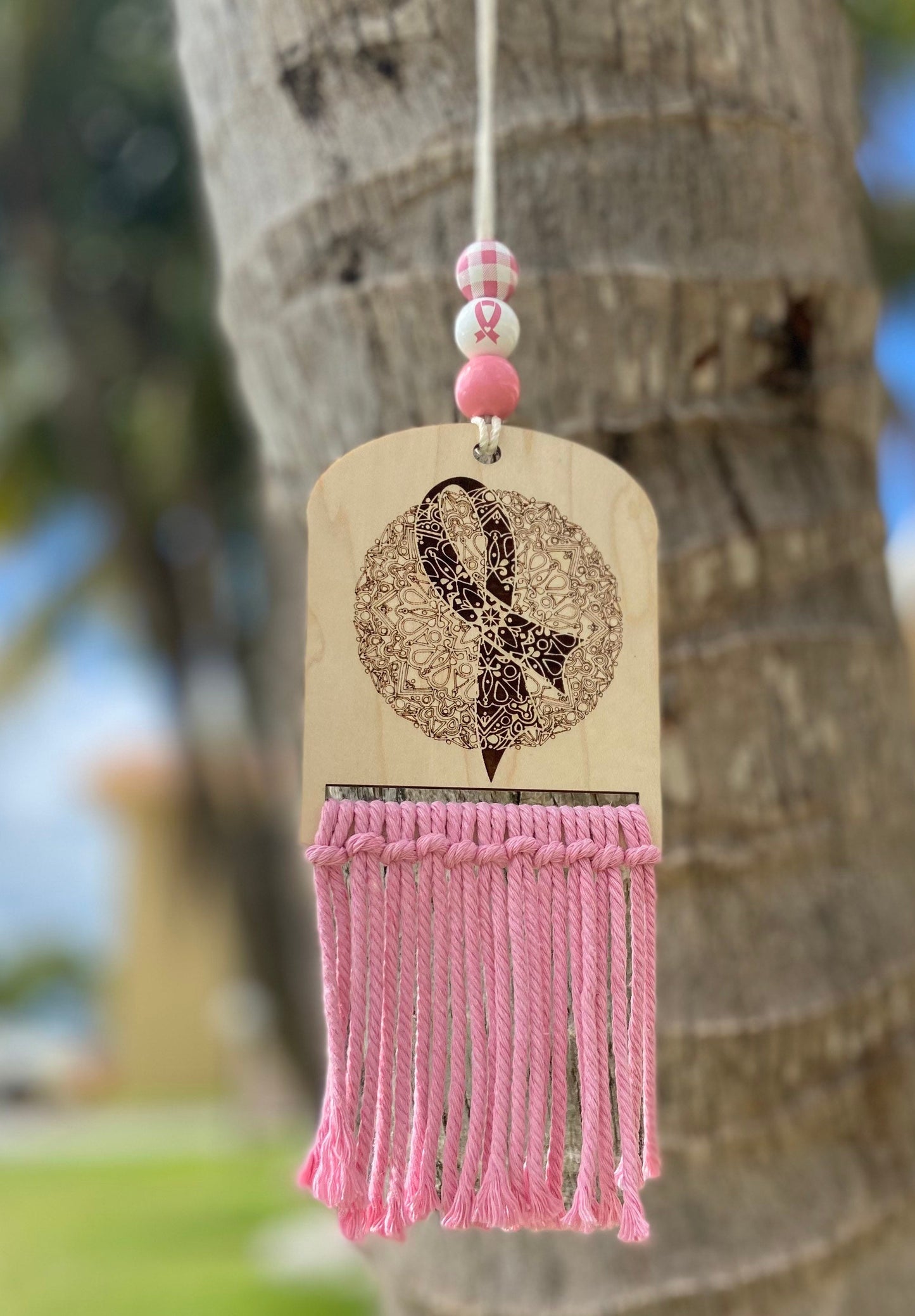 Macrame Cancer awareness car charm | Pink ribbon car charm | Car Charm | mandala Car charm | macrame car charms