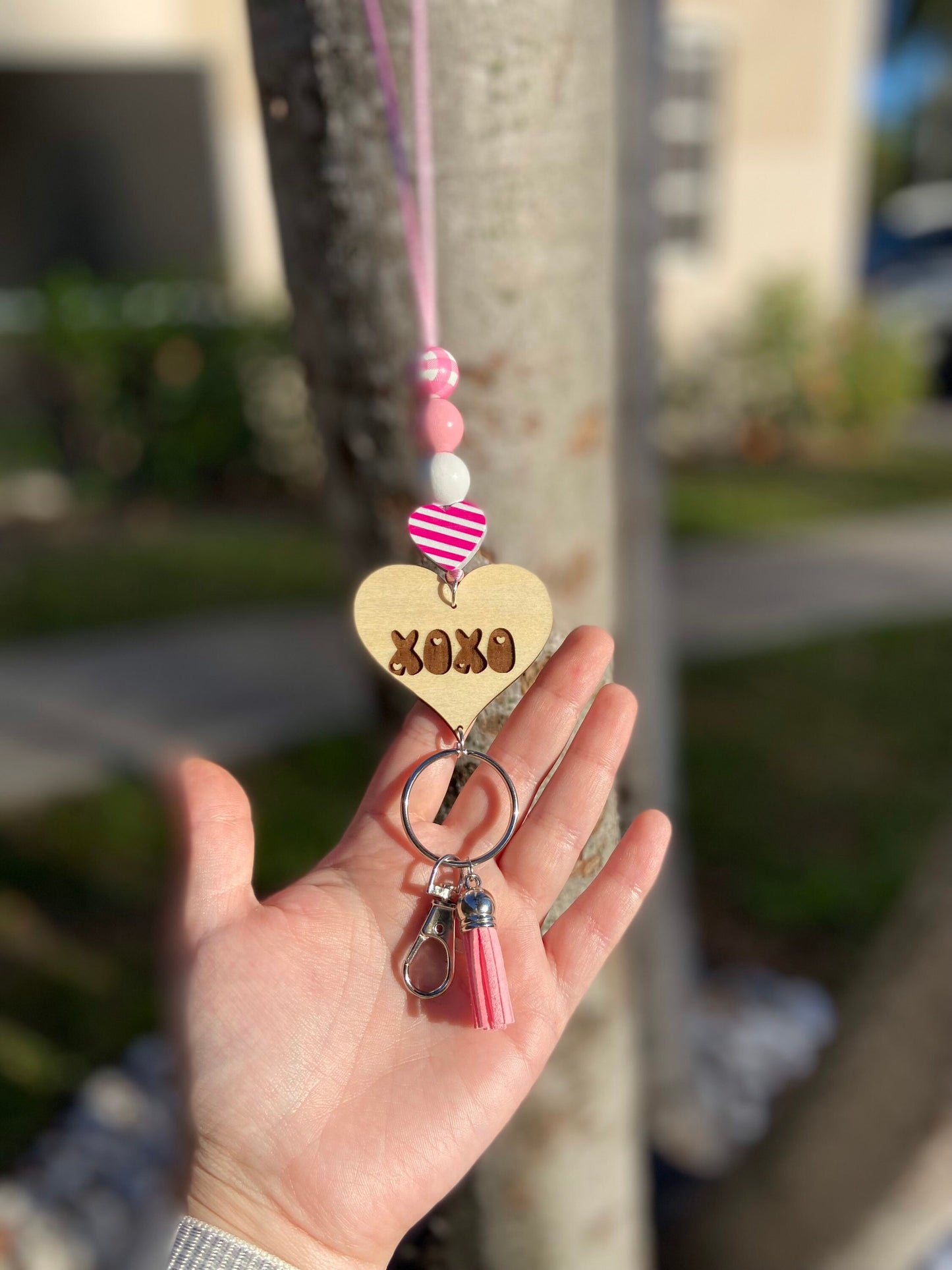 Pink VALENTINE Lanyard | conversation Heart Lanyard | wood beads | Teacher lanyard | Personalized Lanyard