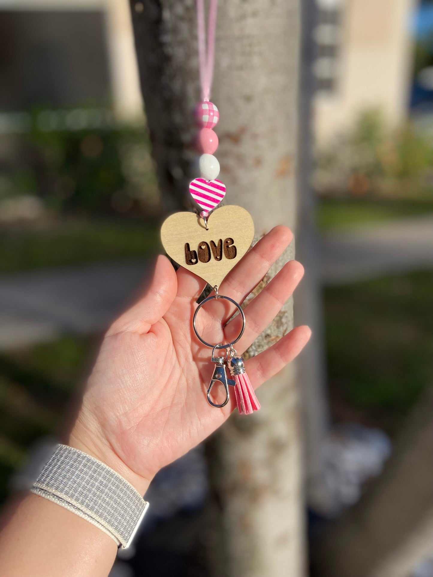 Pink VALENTINE Lanyard | conversation Heart Lanyard | wood beads | Teacher lanyard | Personalized Lanyard