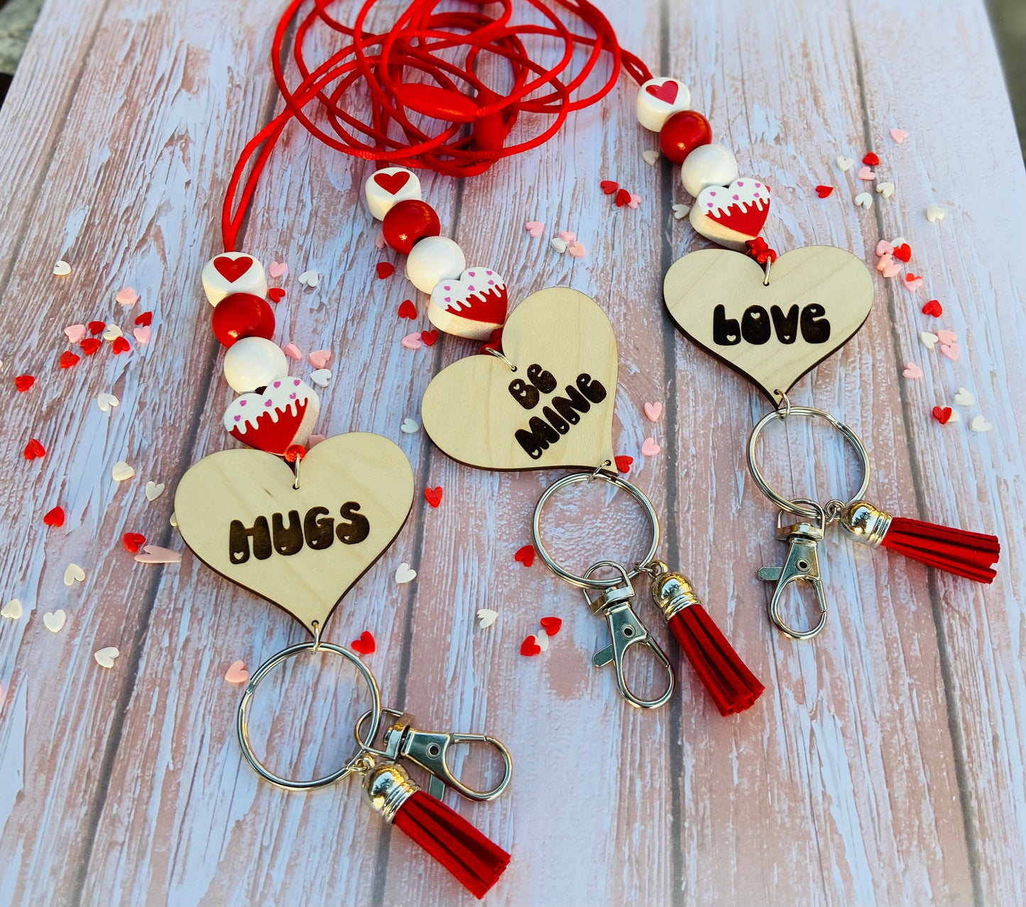 VALENTINE Lanyard | conversation Heart Lanyard | wood beads | Teacher lanyard | Personalized Lanyard