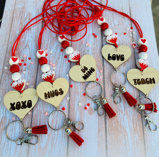 VALENTINE Lanyard | conversation Heart Lanyard | wood beads | Teacher lanyard | Personalized Lanyard