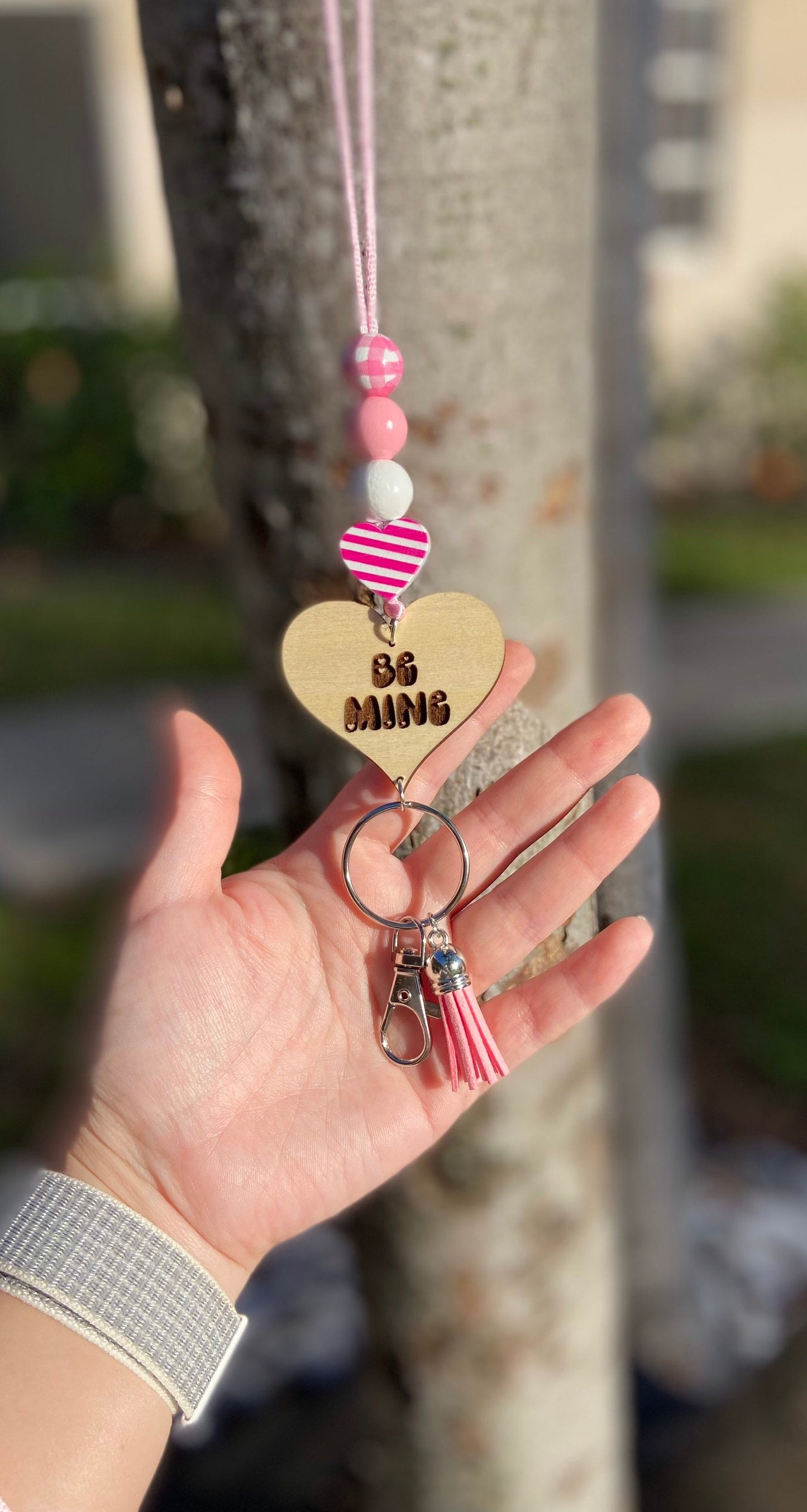 Pink VALENTINE Lanyard | conversation Heart Lanyard | wood beads | Teacher lanyard | Personalized Lanyard