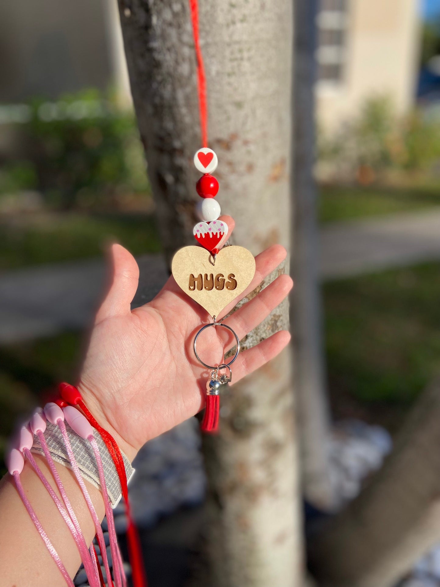 VALENTINE Lanyard | conversation Heart Lanyard | wood beads | Teacher lanyard | Personalized Lanyard