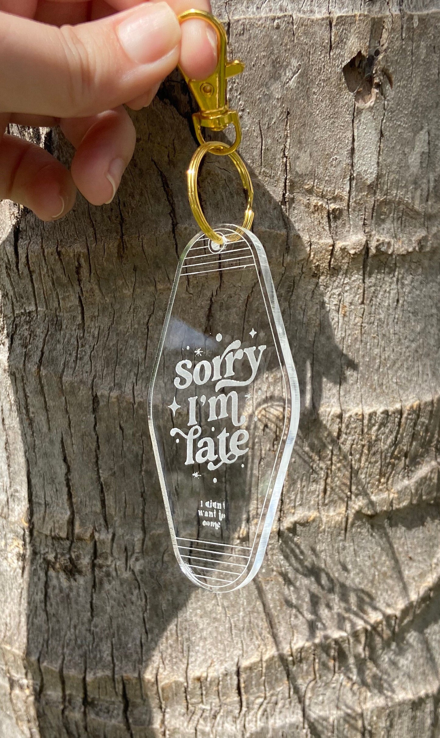 Sorry I'm Late Keychain, Motel keychain, Retro Motel Keychain, Acrylic keychain, Wood Keychain