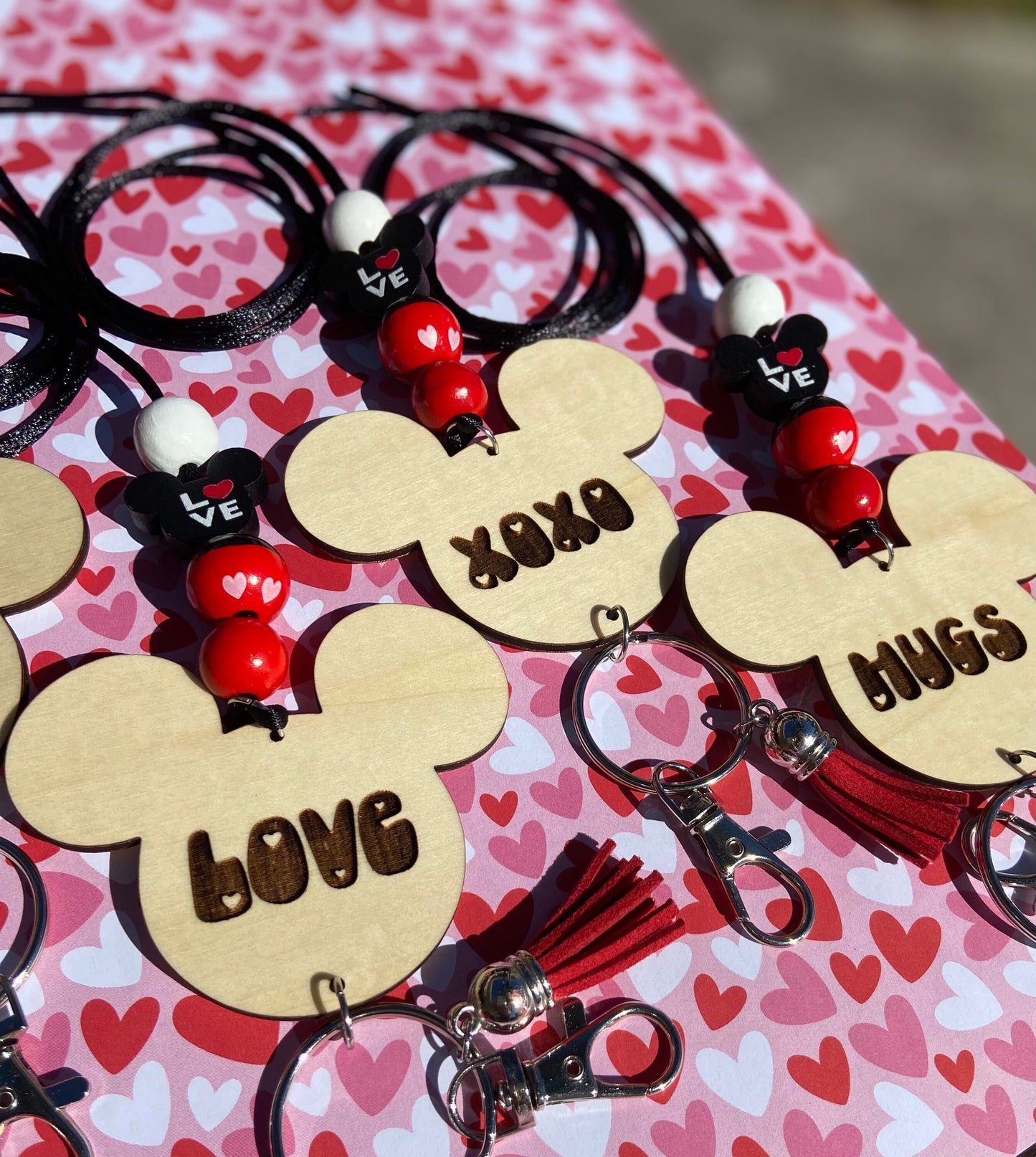 Mouse VALENTINE Lanyard | conversation Heart Lanyard | wood beads | Teacher lanyard | Personalized Lanyard