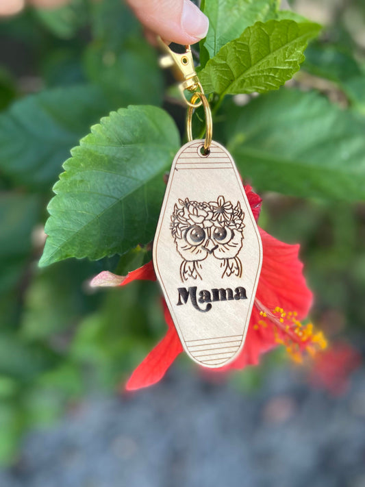 Owl keychain, owl lover gift, owl mama keychain, Motel keychain, Retro Motel Keychain, Wood Keychain