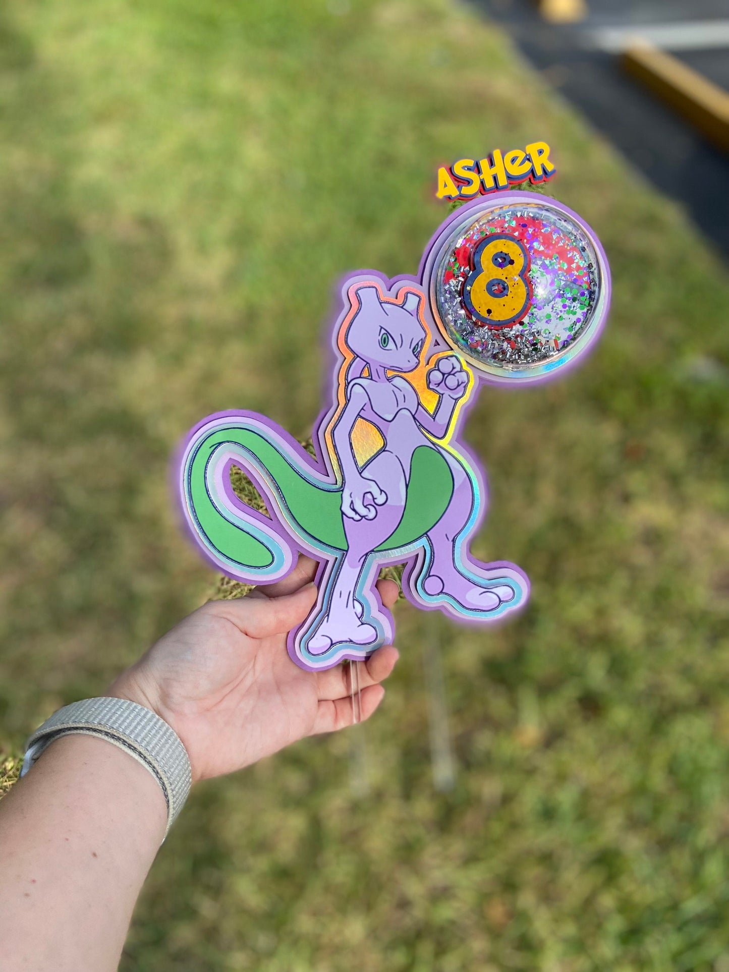 Shiny Mewtwo Cake Topper| Pokémon Cake Topper| Mewtwo Cake| Mewtwo shaker cake topper