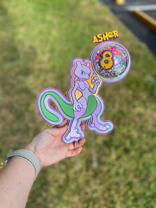 Shiny Mewtwo Cake Topper| Pokémon Cake Topper| Mewtwo Cake| Mewtwo shaker cake topper