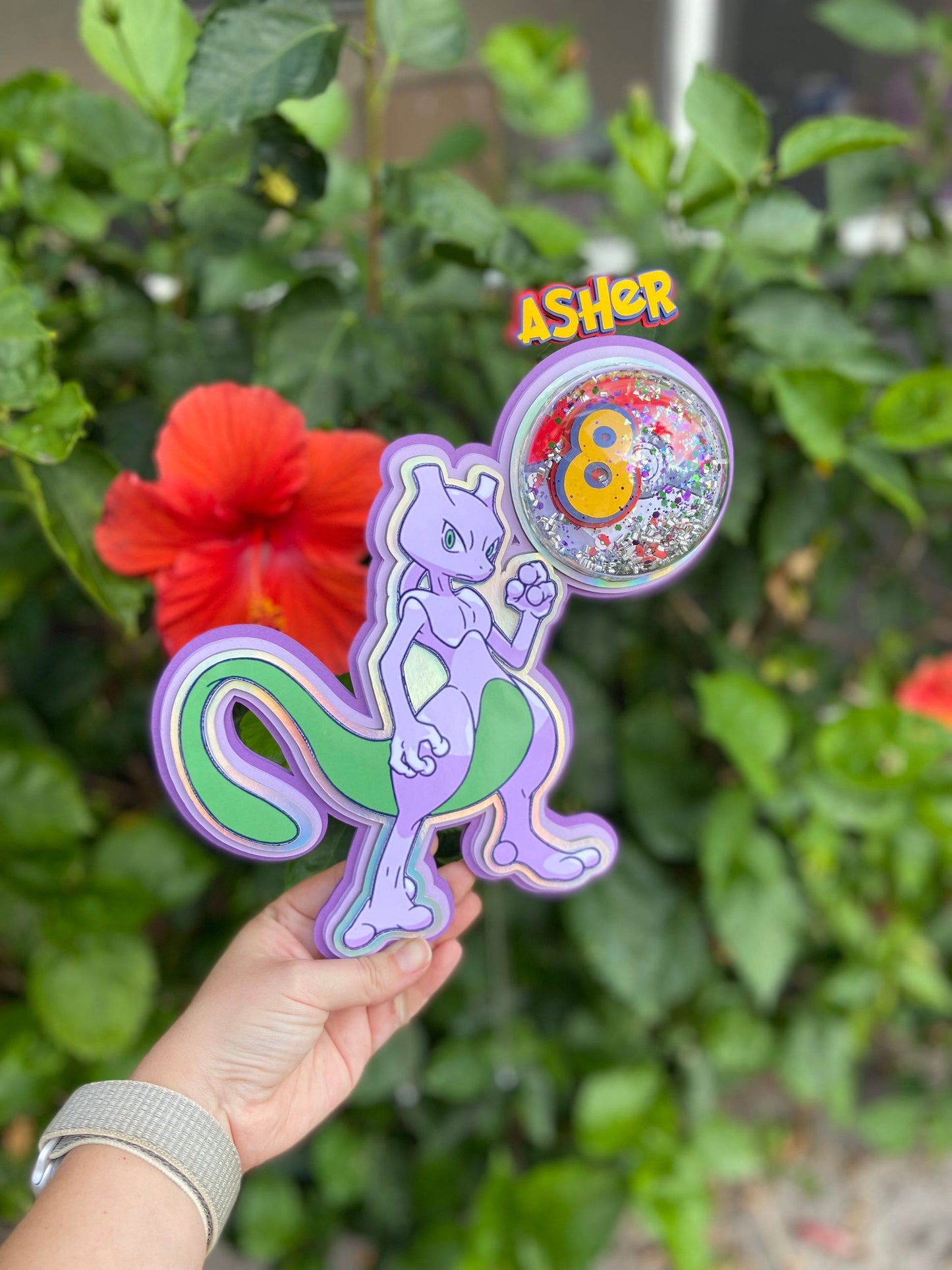 Shiny Mewtwo Cake Topper| Pokémon Cake Topper| Mewtwo Cake| Mewtwo shaker cake topper