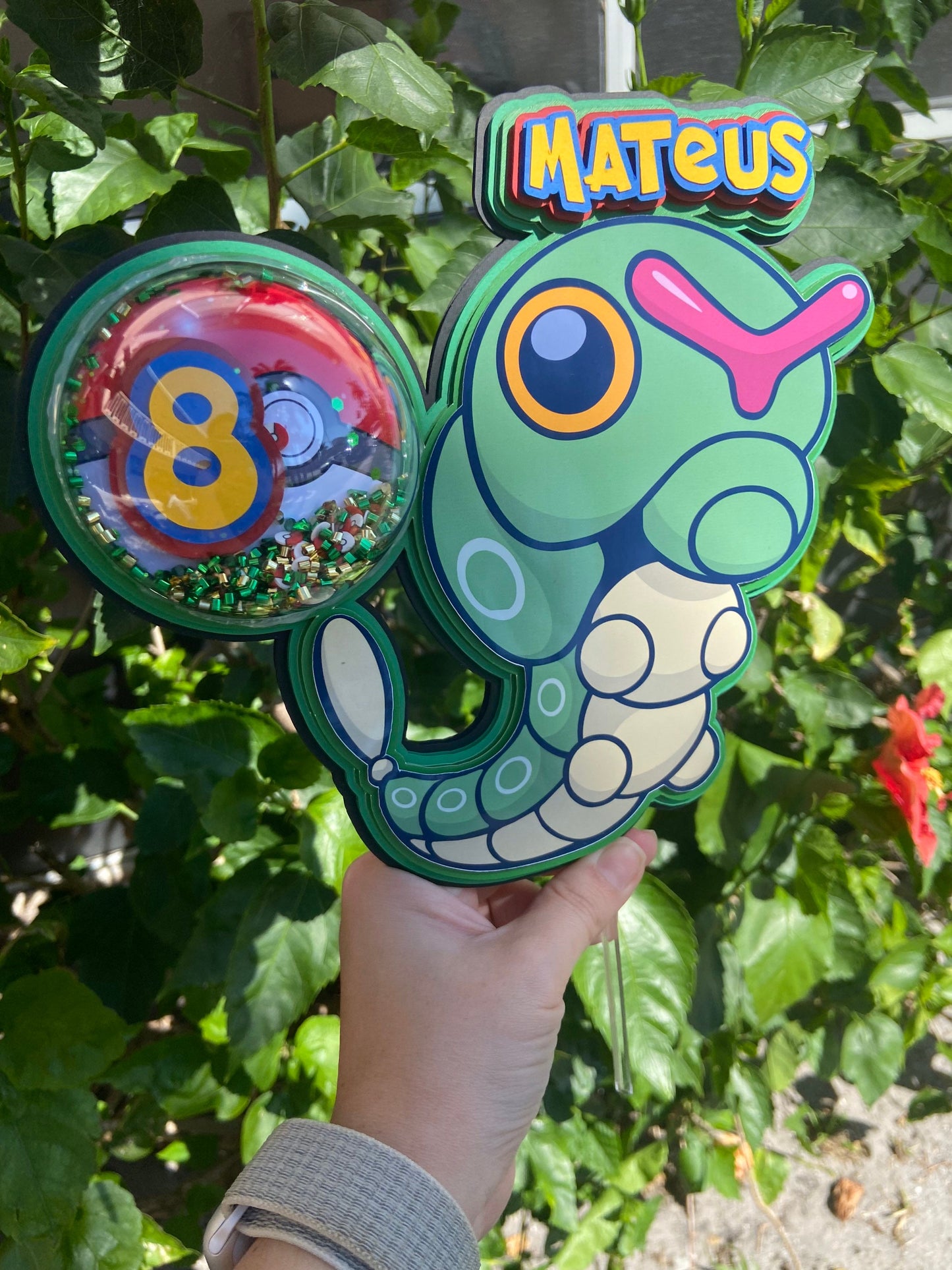 Caterpie Cake Topper| Pokémon Cake Topper| Pokemon shaker cake topper