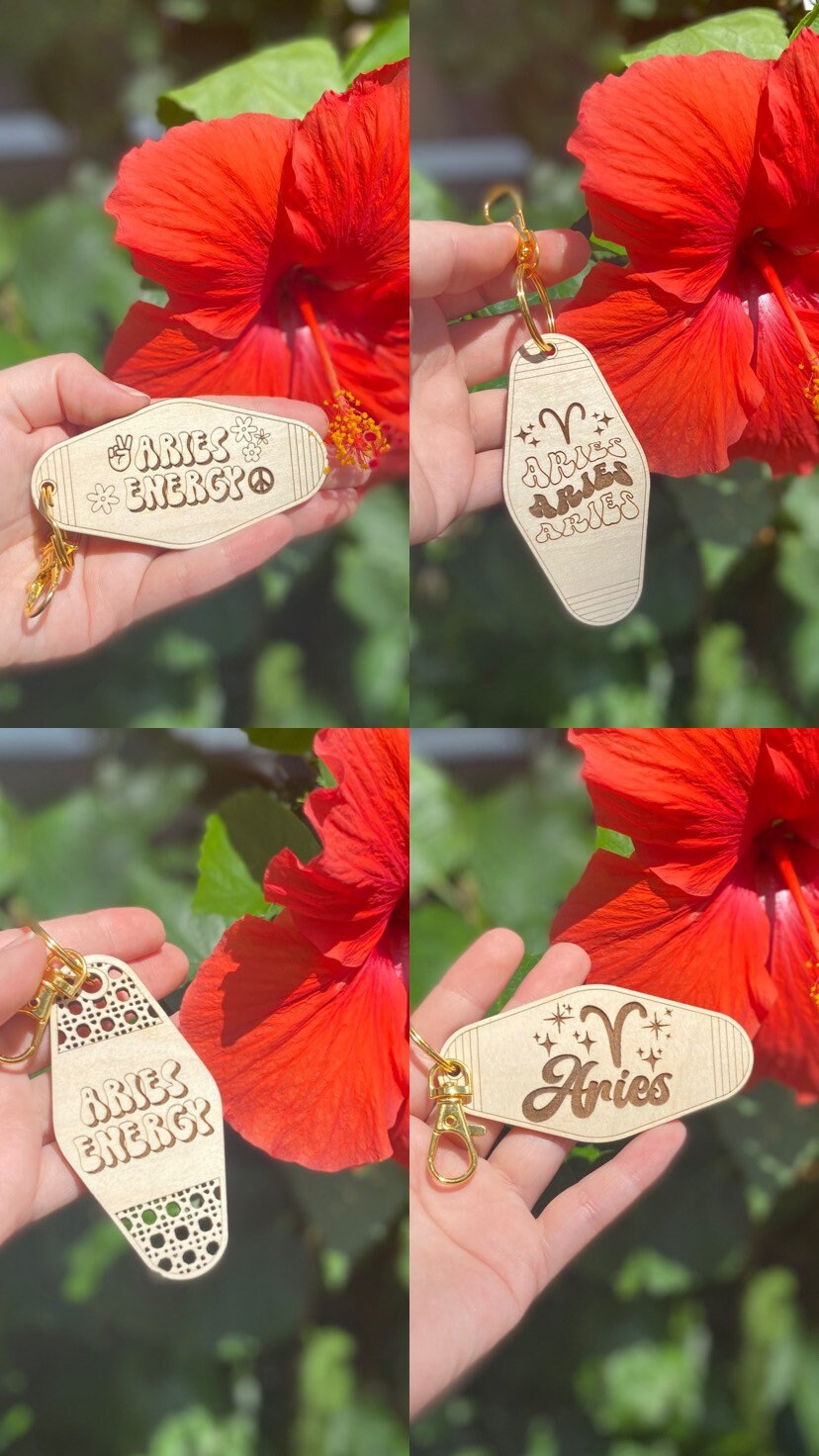 Aries keychain, Aries Season, Aries gift, Aries Energy, Retro Motel Keychain, Wood Keychain, zodiac keychain