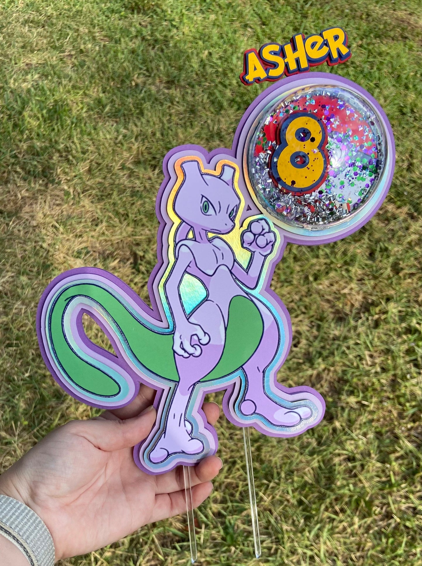 Shiny Mewtwo Cake Topper| Pokémon Cake Topper| Mewtwo Cake| Mewtwo shaker cake topper