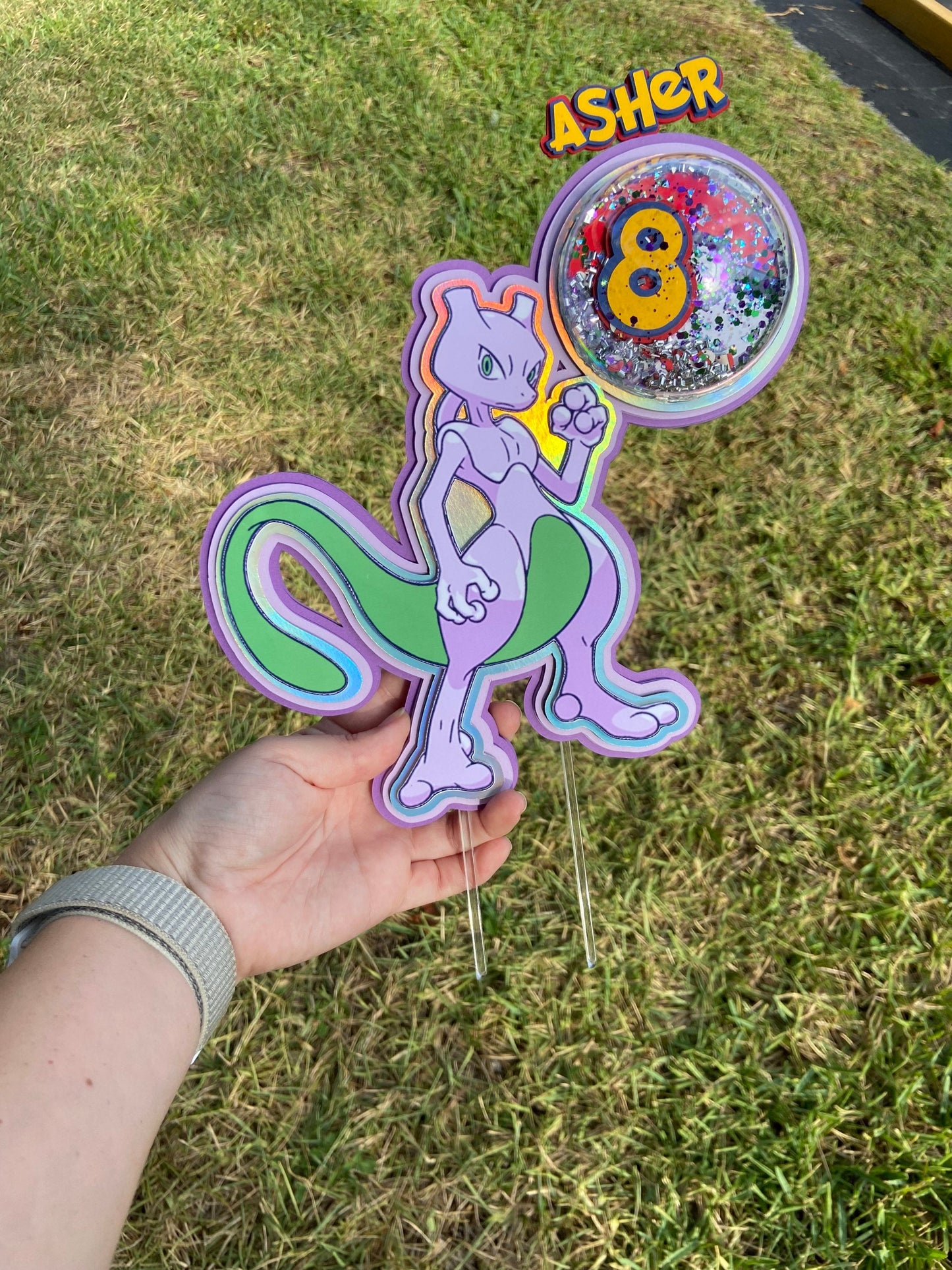 Shiny Mewtwo Cake Topper| Pokémon Cake Topper| Mewtwo Cake| Mewtwo shaker cake topper