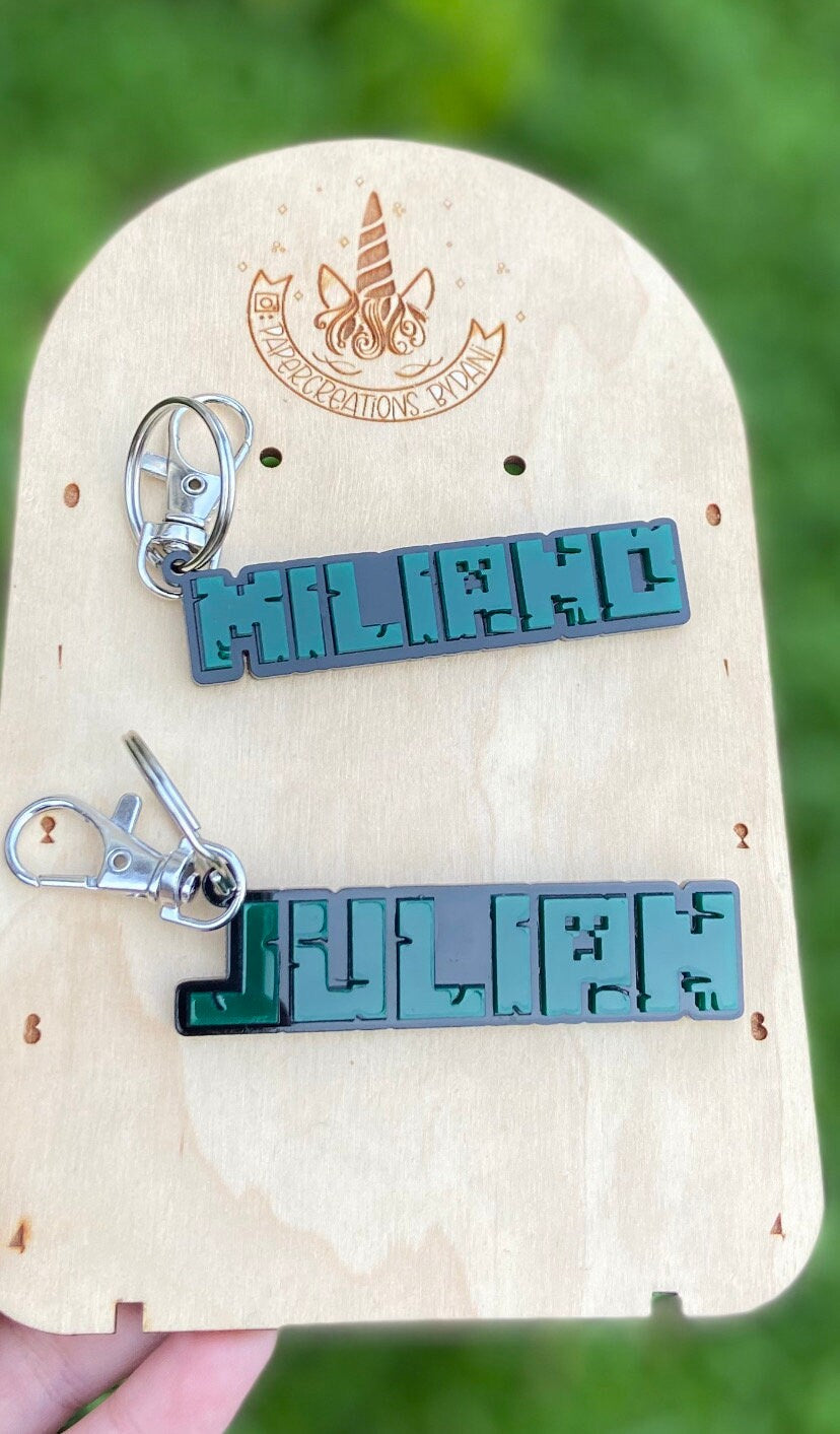 Minecraft backpack tag, Minecraft keychain, boy backpack tag, boy name tag, 3D Key Chain, Acrylic Name Tag, Bag Tag, gamer Tag