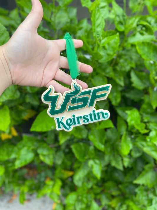 USF ornament, USF personalized ornament, South Florida Ornament, University of Florida Ornament, Bulls ornament, USF car charm