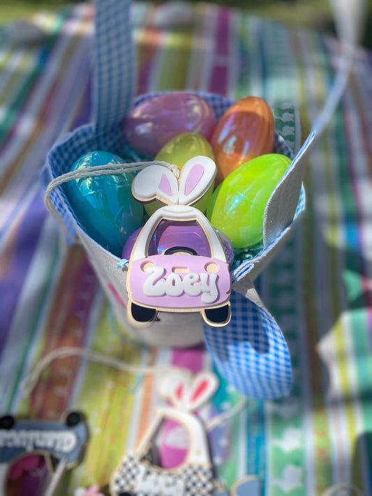 Easter basket tags, personalized Easter tags, acrylic Easter tags, bunny car Easter basket tag