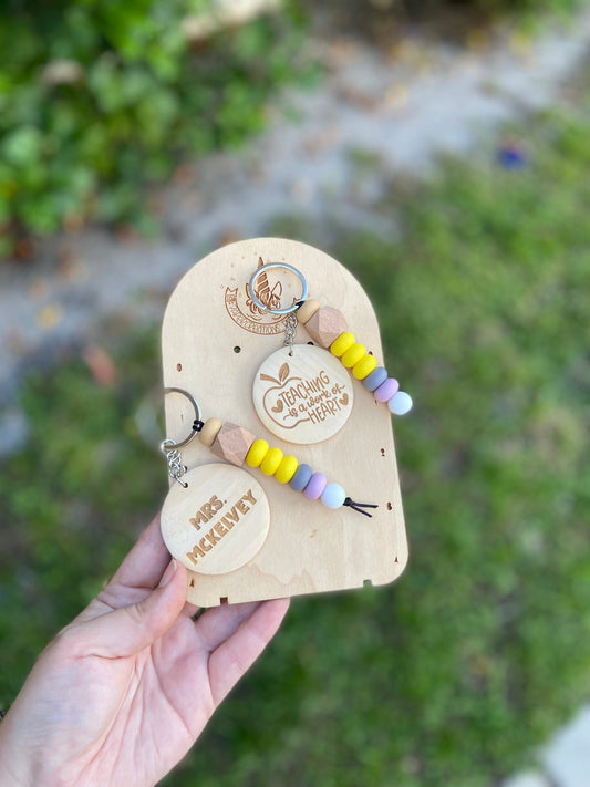 Teacher appreciation gift, wood keychain for teacher, pencil keychain, teaching is work of heart  keychain, personalized teacher keychain