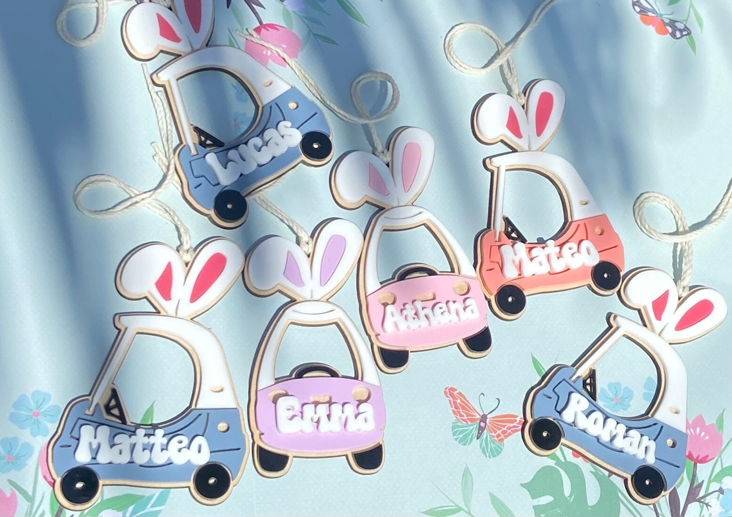 Easter basket tags, personalized Easter tags, acrylic Easter tags, bunny car Easter basket tag