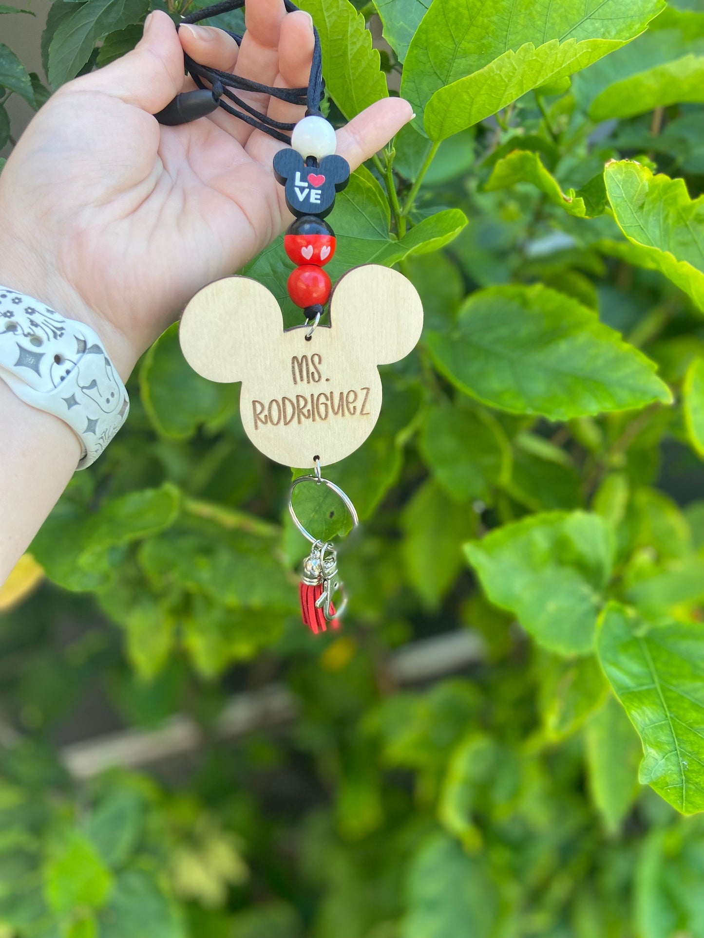 Mouse personalized teacher Lanyard | conversation Heart Lanyard | wood beads | Teacher lanyard | Personalized Lanyard