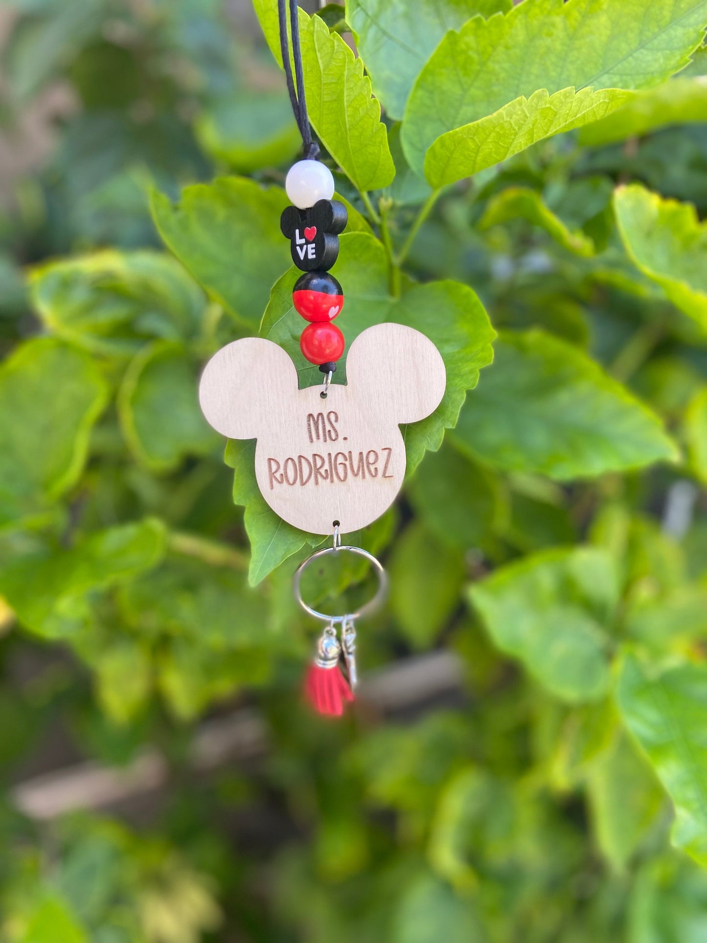 Mouse personalized teacher Lanyard | conversation Heart Lanyard | wood beads | Teacher lanyard | Personalized Lanyard